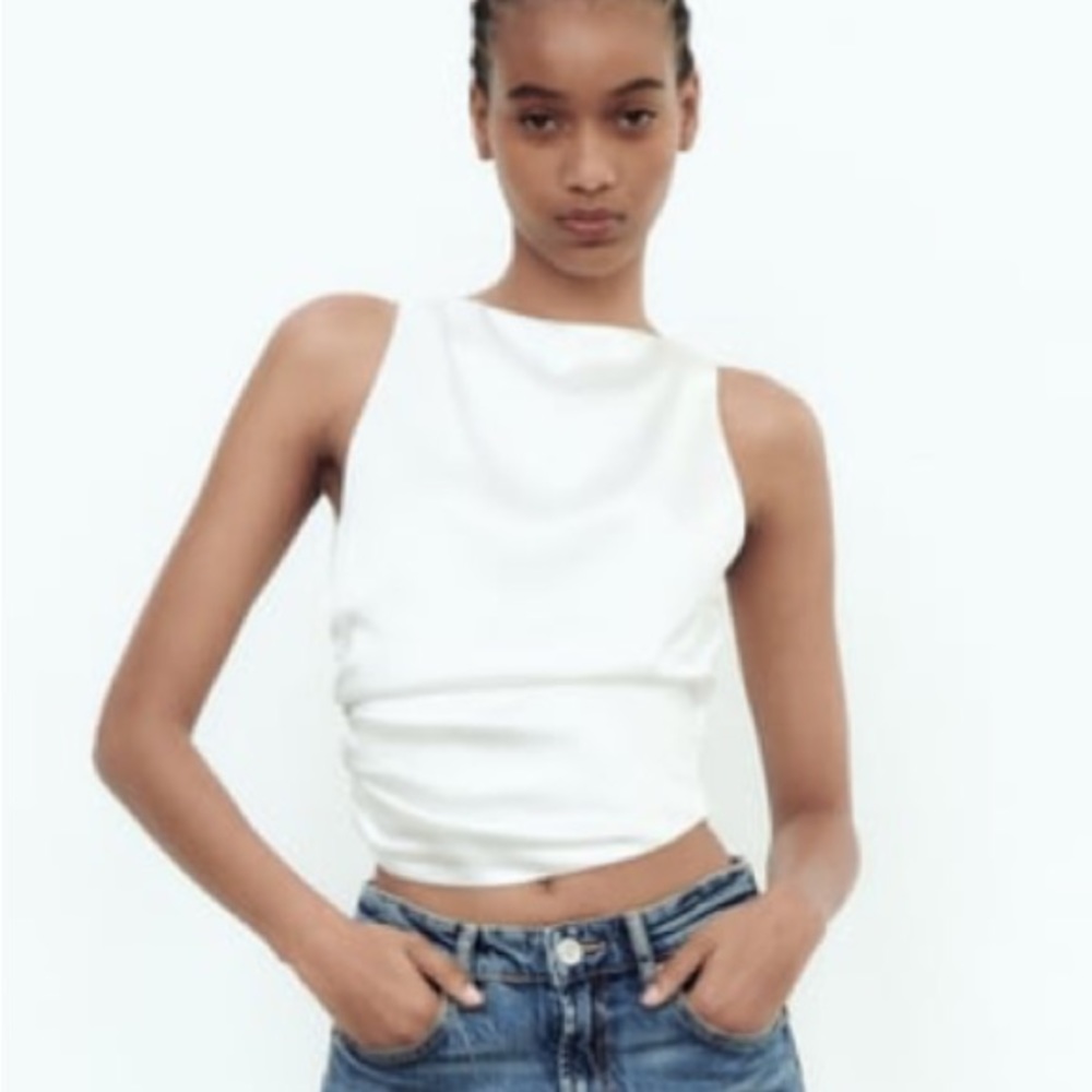 Zara open back satin top
